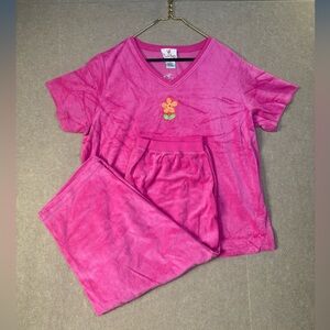 Quacker Factory French Terry Crop  jeweled Pink Blouse & Pants 2X embroidered